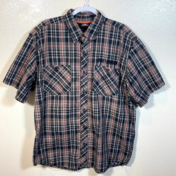 Harley Davidson Embroidered Plaid short sleeve vented button front shirt XL - Picture 1 of 7